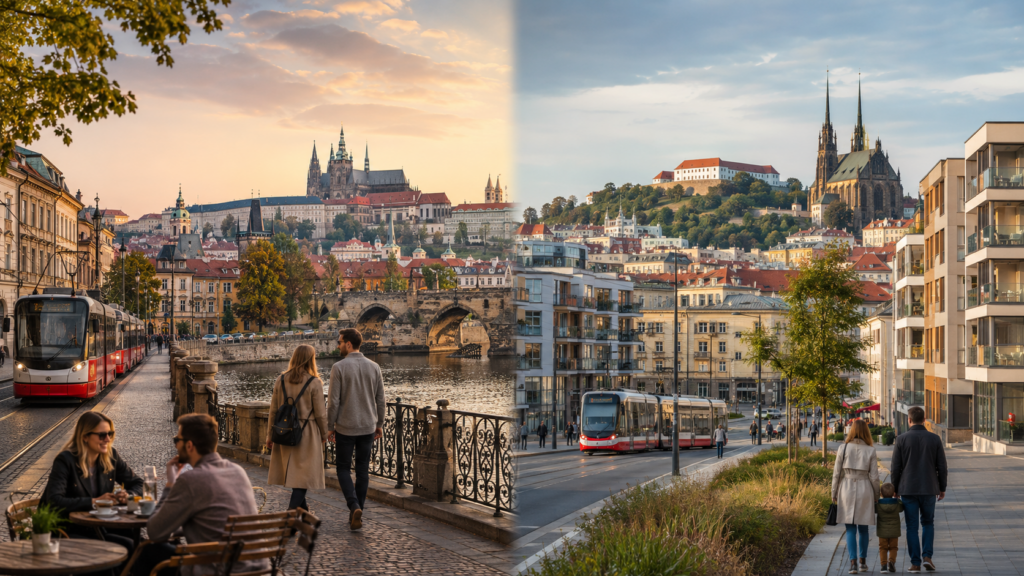 Srovnání Prahy a Brna z pohledu bydlení, práce, dopravy a každodenních životních nákladů