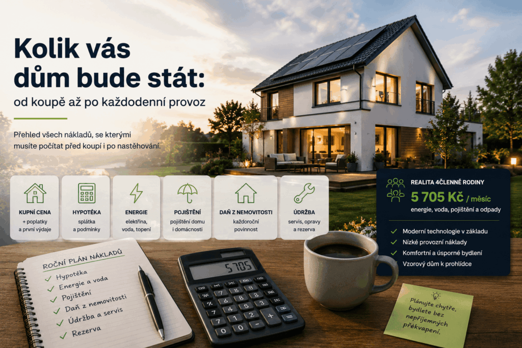 Moderní rodinný dům s přehledem nákladů na koupi, hypotéku, energie, pojištění a údržbu