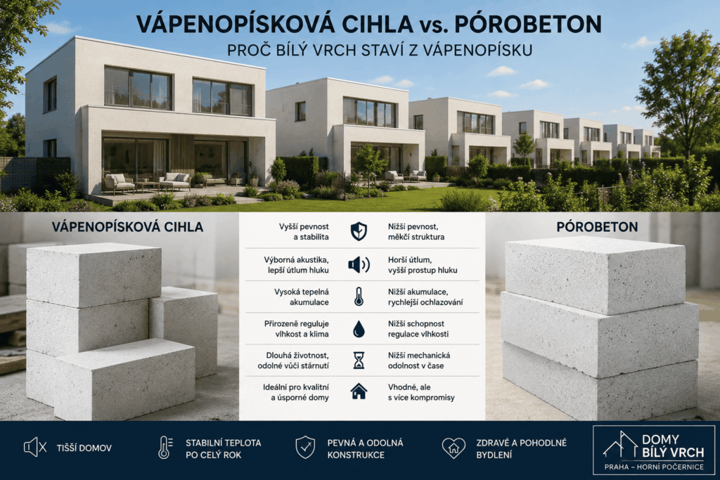 Srovnání vápenopískové cihly a pórobetonu u moderních domů Domy Bílý vrch