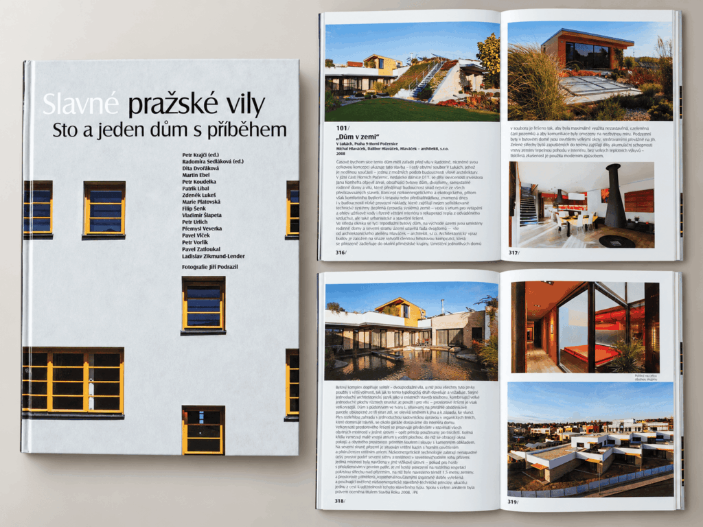 Publikace Slavné pražské vily s projektem Dům v zemi v Horních Počernicích